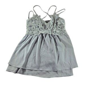 Womens Top Sleeveless Gray Lace Layered ruched XL neutral coquette babydoll